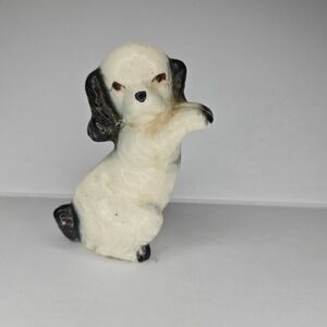 VTG Japan Style Ceramic Begging Poodle Dog Figurine Black Ears White Body MCM